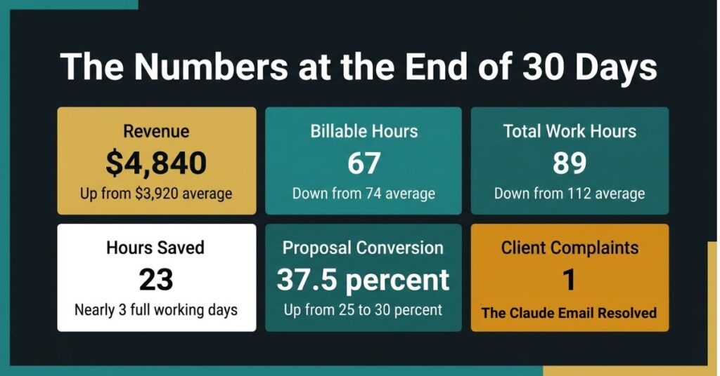 Graphic design stats dashboard on dark background showing six metric tiles in a 2x3 grid